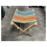 Folding Wooden Stool with Striped Canvas Seat