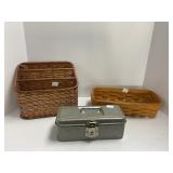 Metal Storage Box and Two Woven Baskets