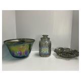 Iridescent Glass Bowl, Jar, and Dish Set