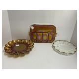 Three Glass Serving Trays Including Carnival and M