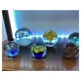 Six Art Glass Paperweights with Various Designs