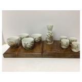 Japanese Porcelain Sake Set with Bird Motifs