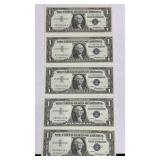 Currency (5) Consecutive #ï¿½s AU/CU 1957 $1 Silver