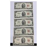 Currency (5) 1953 $2 Red Seal United States Notes