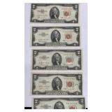 Currency (5) 1953 $2 Red Seal United States Notes