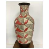 Tall Ceramic Vase with Geometric Red and Black Des