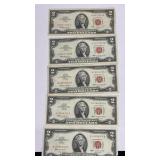 Currency (5) 1963 $2 Red Seal United States Notes