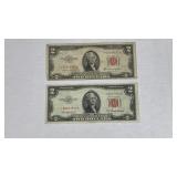 Currency (2) 1953 $2 *Star* Red Seal United