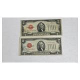 *Currency (2) 1928 $2 Red Seal United States