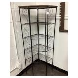 Corner Metal Shelf Unit With Wood Top
