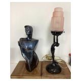 Ceramic Bust Sculpture and Art Deco Table Lamp