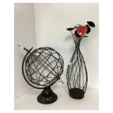 Decorative Metal Globe and Floral Wire Vase
