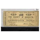 Currency UNC 1862 25 Cents County of Augusta