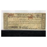 Currency 1863 $1 Mechanics Saving & Loan Note,