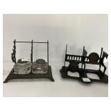 Two Cast Metal Inkwells with Glass Inserts