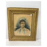Framed Portrait of a Woman in Gilded Wooden Frame