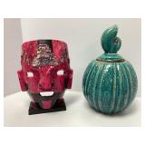 Pink Stone Mask with Shell Inlays and Ceramic Lidd