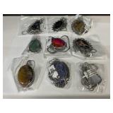 9 Large Metal Bezel Necklaces with Stones