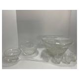 Cut Glass Punch Bowl Set with Cups and Ladle