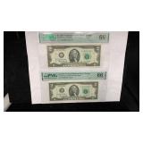 (2) Consecutive #ï¿½s Cert.Currency 1976 $2 FRN
