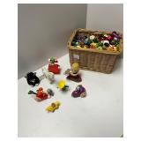 Basket of Vintage and Modern Figurines