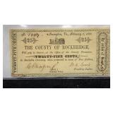 Currency 1863 25 Cents County of Rockbridge Note,