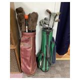 Two Golf Bags With Assorted Clubs and Covers