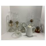 Glass Oil Lamps and Fairfield Fine China Teapot