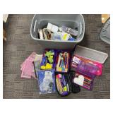 Plastic Bin with Art and Office Supplies