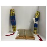 Wooden Slatted Frames, Glass Panel, and Decorative