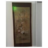 Framed Asian Hand Painted & Embroidered Silk Panel