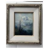 Framed Signed Oil Painting (snow capped mountain)