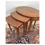 Antique Mahogany Nesting Table Set, Leather Top
