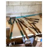 Group of hedge trimmers & garden tools