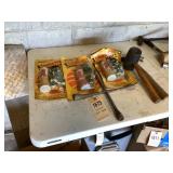 3 engine block heaters, lug wrench, & hammers