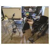 2 walkers, potty chair, and wheelchair