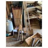 Fence stretchers, sledgehammer, & other garden