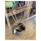 Whips , feed bucket, & a roll of tin