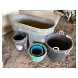 Galvanized water trough & plastic feed buckets