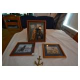 Shadow box, 2 dog prints, brass Anchor wall hook