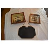 2 shadow boxes, chalkboard