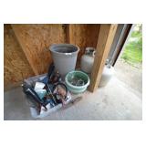 2 propane tanks (heavy), flower pots, misc