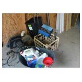 Saw, battery charger, broom, misc cleaners