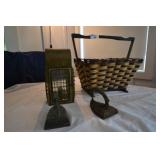 Magazine Rack, 2 Irons, Oil Lamp