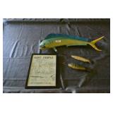 Mahi-mahi wall mounted replica, wooden fish, sign
