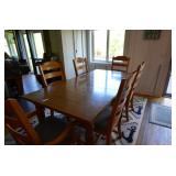 Pine table with 6 chairs, heavily scratched 78X40