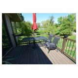Oblong table, umbrella, 2 chairs