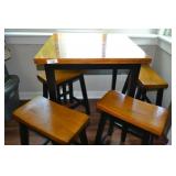 Bar top with 4 stools, 3 ft tall, worn