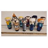(10) Vtg Wooden Peg Dolls