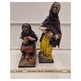 (2) Unusual Handmade Statues of Women w Pottery